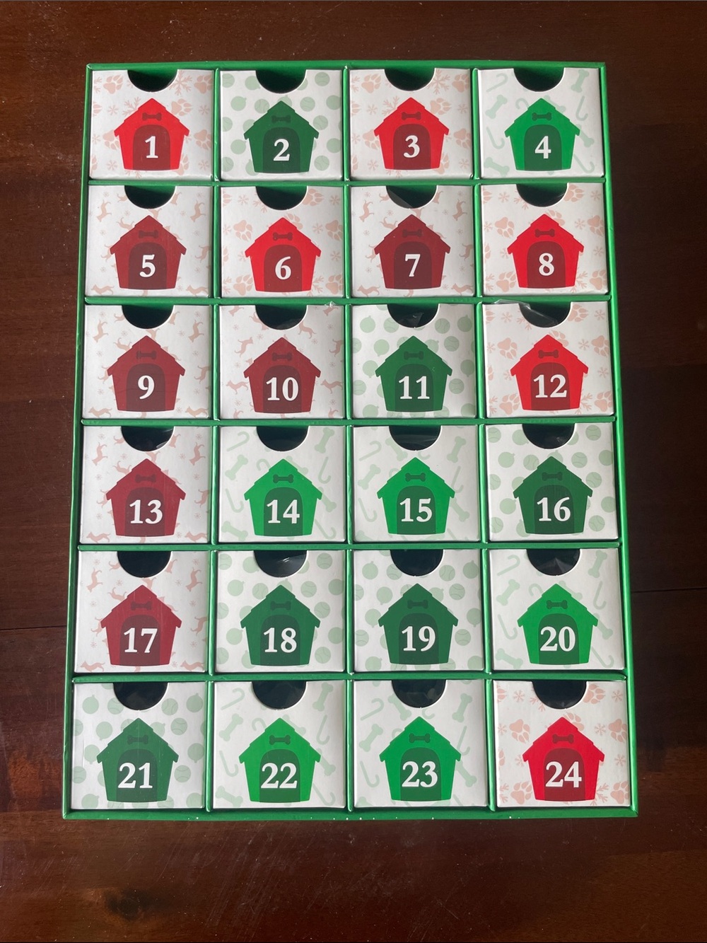 Advent Calendar Drawers with Red & Green Numbered Boxes